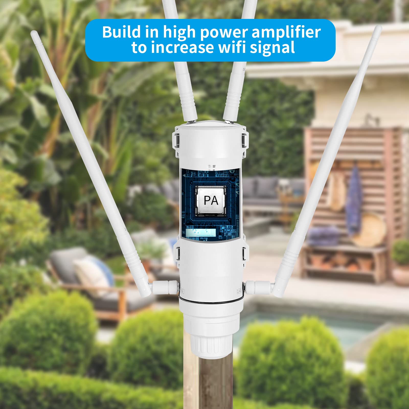 Repetidor WiFi Exterior Largo Alcance AC1200 Antena WiFi Exterior | Amplificador Señal WiFi Exterior Extensor WiFi Exterior 2.4GHz 5GHz router exterior WiFi para jardín garaje cámara