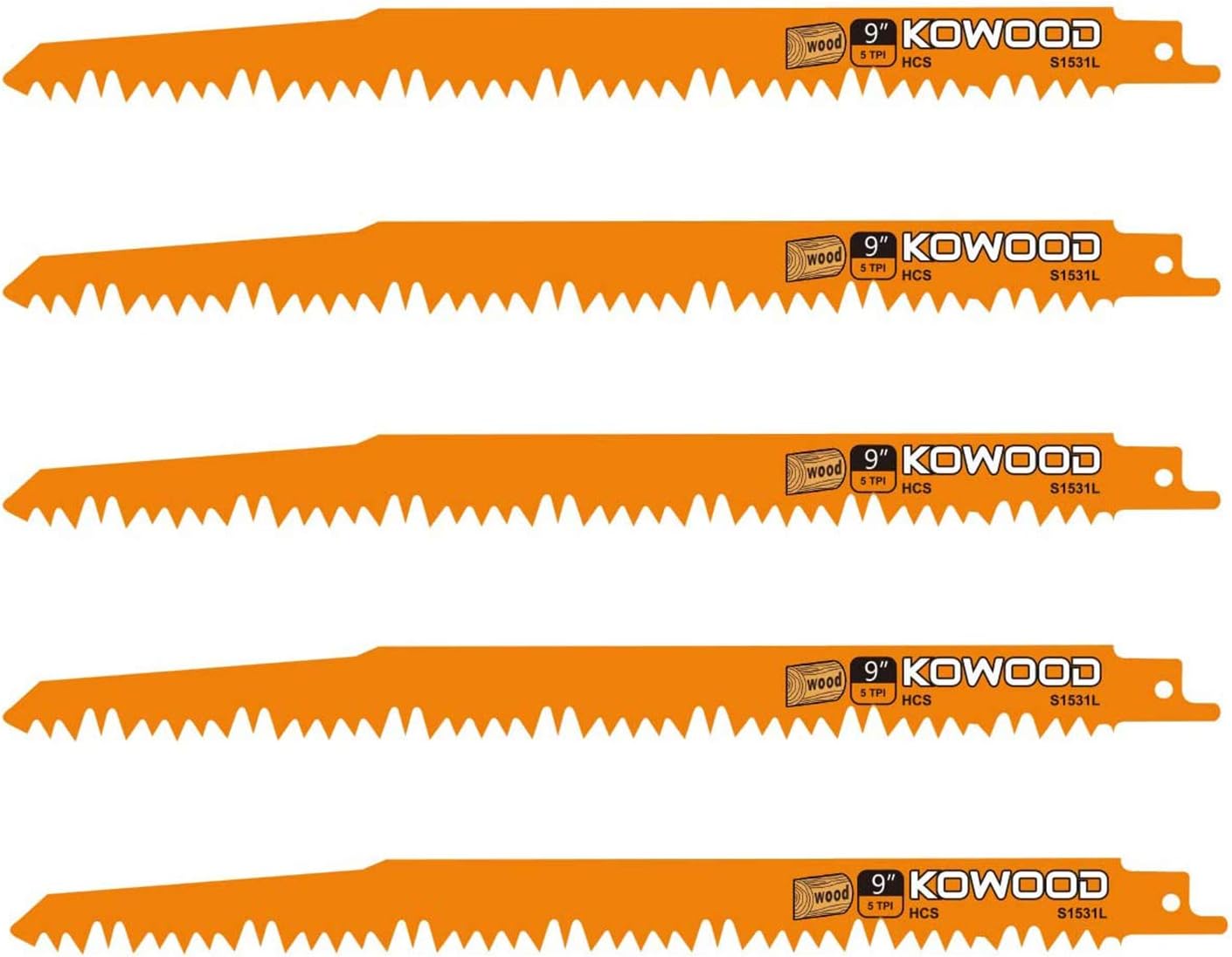 9-Inch Wood Pruning Saw Blades for Reciprocating/Sawzall Saws/Sabre Saws by KOWOOD - 5 Pcs Pack Wood Cutting Set