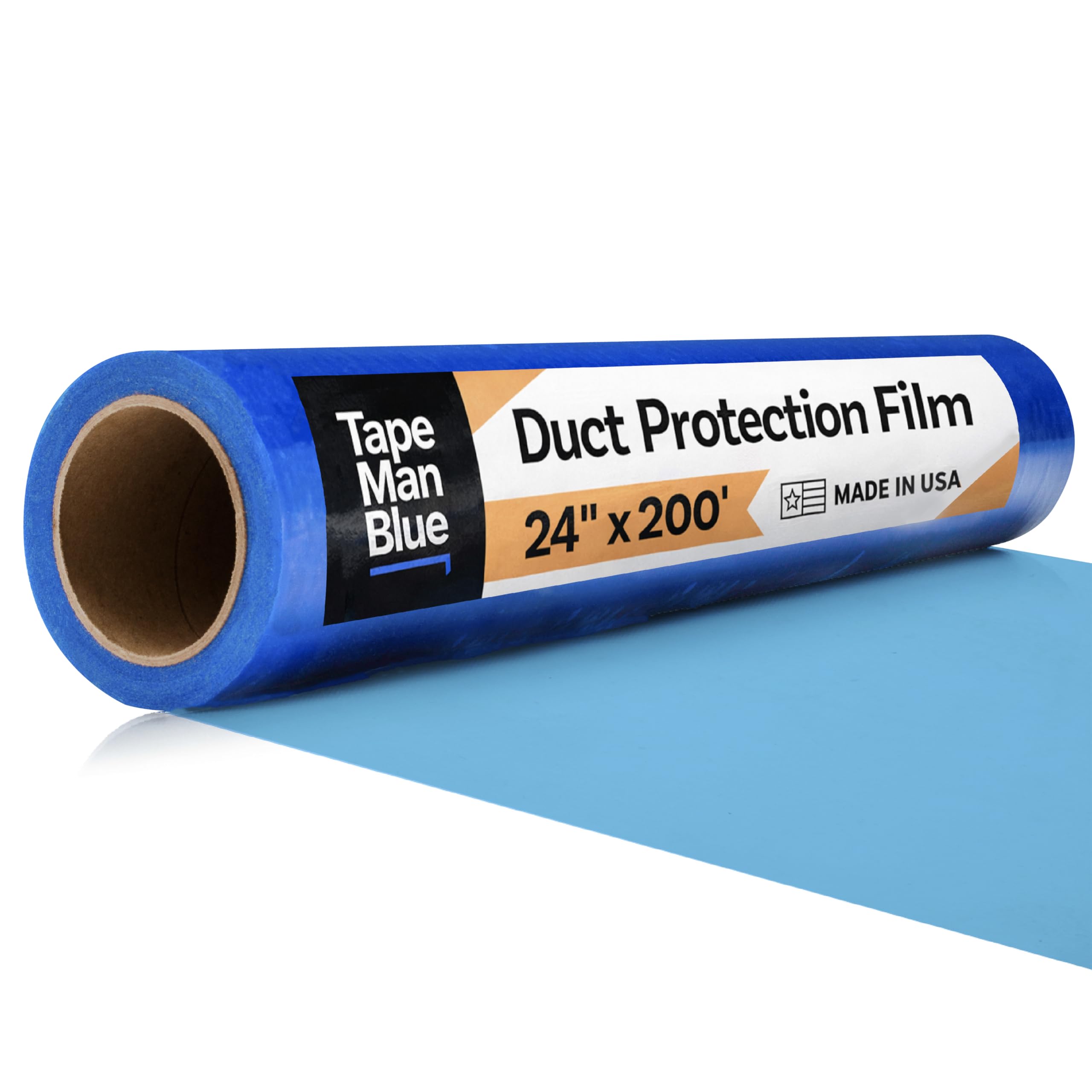 TapeManBlue Duct Protection Film, 24 inch x 200 feet, Made in USA, Temporary Protective Film for HVAC Ductwork, Blue Self Adhesive Duct Wrap with
