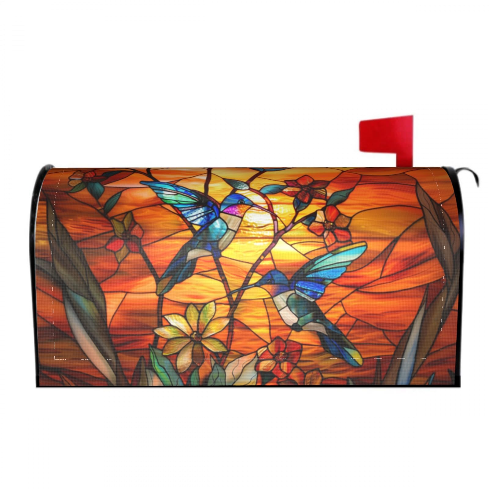 Stained Glass Hummingbird Mailbox Covers Magnetic Wraps Post Letter Box Cover Garden Home Decor 25.5x21 in