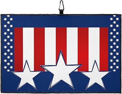 OComster 4th of July Golf Towel with Carabiner Clip, Independence Day USA Star Red Blue Striped Microfiber Waffle Pattern Golf Towel, Golf Accessories for Cleaning Clubs and Balls, 24x16 in