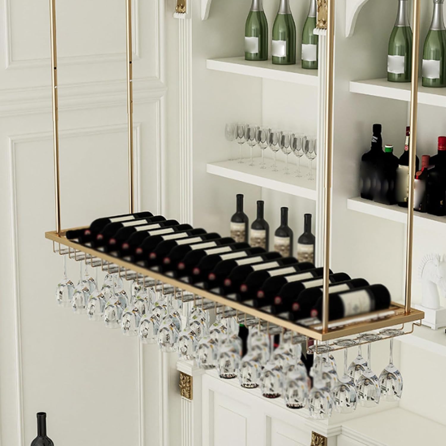 Wall Cabinet for Kitchen Storage with Doors, Wall Mounted Kitchen Cabinets Hanging Shelves, Kitchen Wall Cabinet Organizer with Doors and Shelves for Kitchen, Bathroom, Living Room, and Bar,Gold-60CM