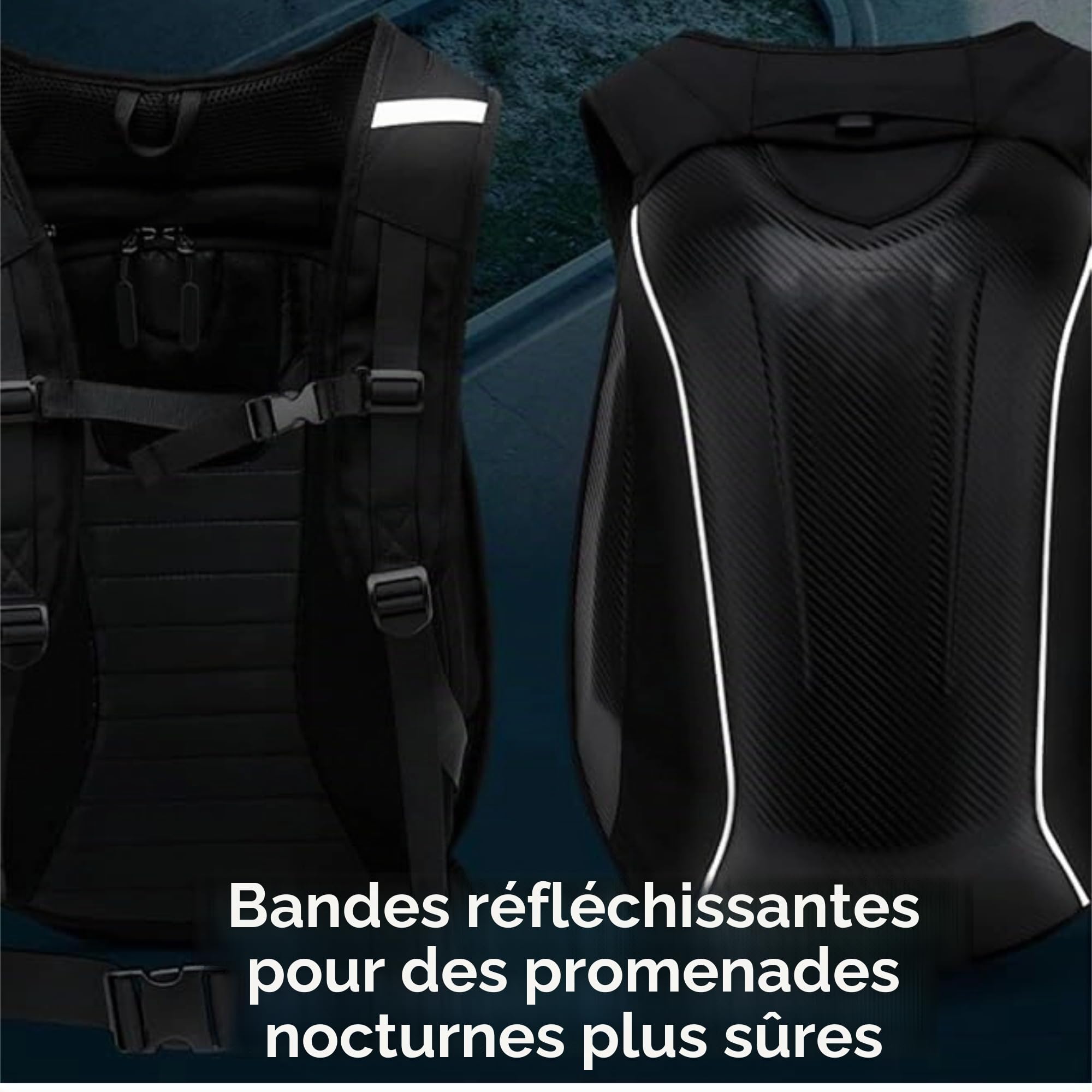 Sac à dos de moto en fibre de carbone, étanche, grande capacité, Conception avec bande réfléchissante, avec coque rigide, élégant, noir, 37 * 20 * 56cm