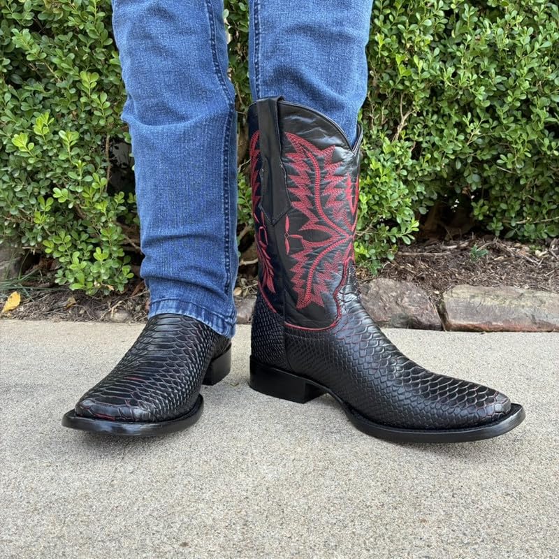Image of Men's Alex Exotic Caiman Python Western Cowboy Boots Square Toe Pull On Tall Shaft bota de vaquero para hombre