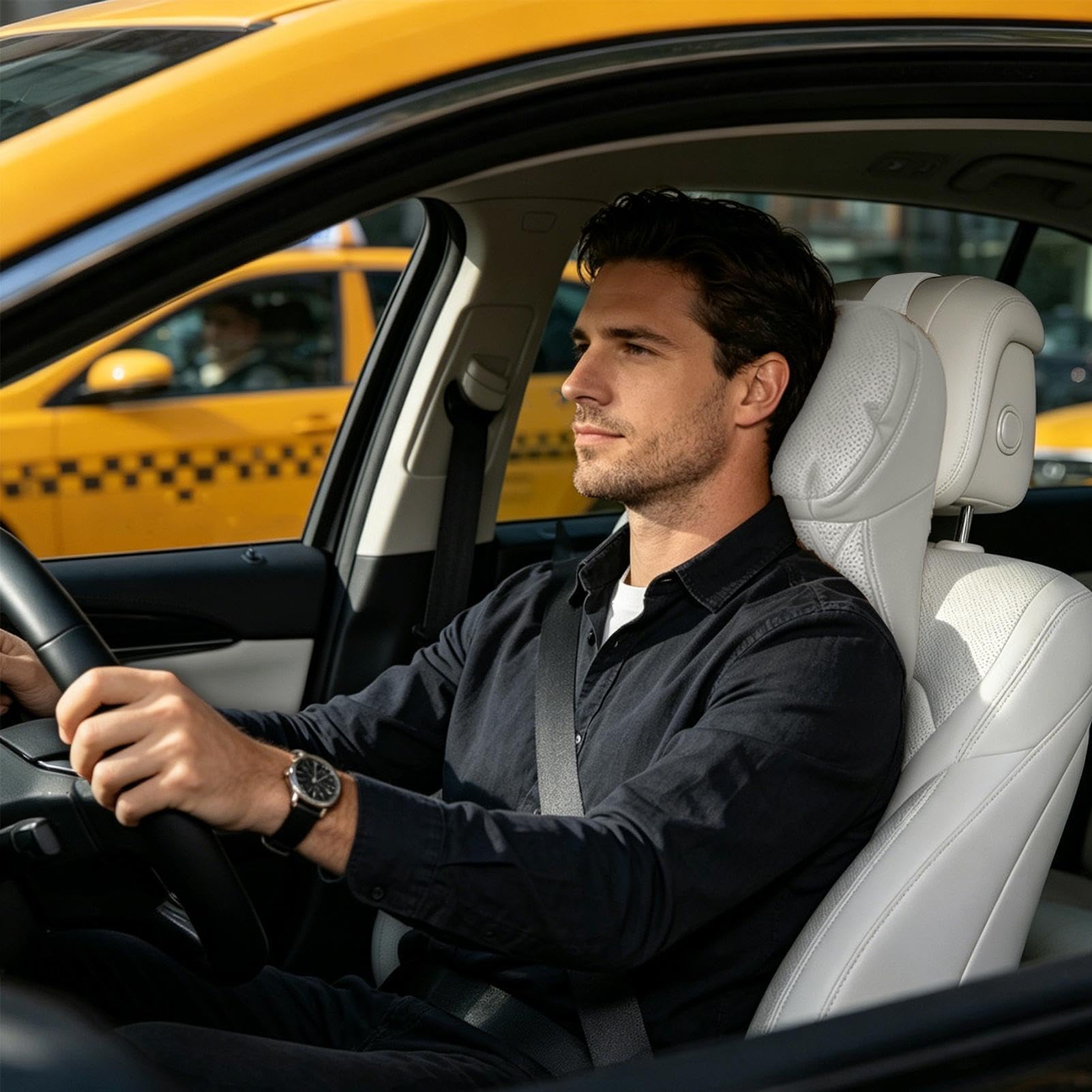 Cuscino poggiatesta per auto, supporto da viaggio in schiuma viscoelastica con cinghia regolabile, cuscino poggiatesta per auto, per viaggi, ufficio, guida e spostamenti