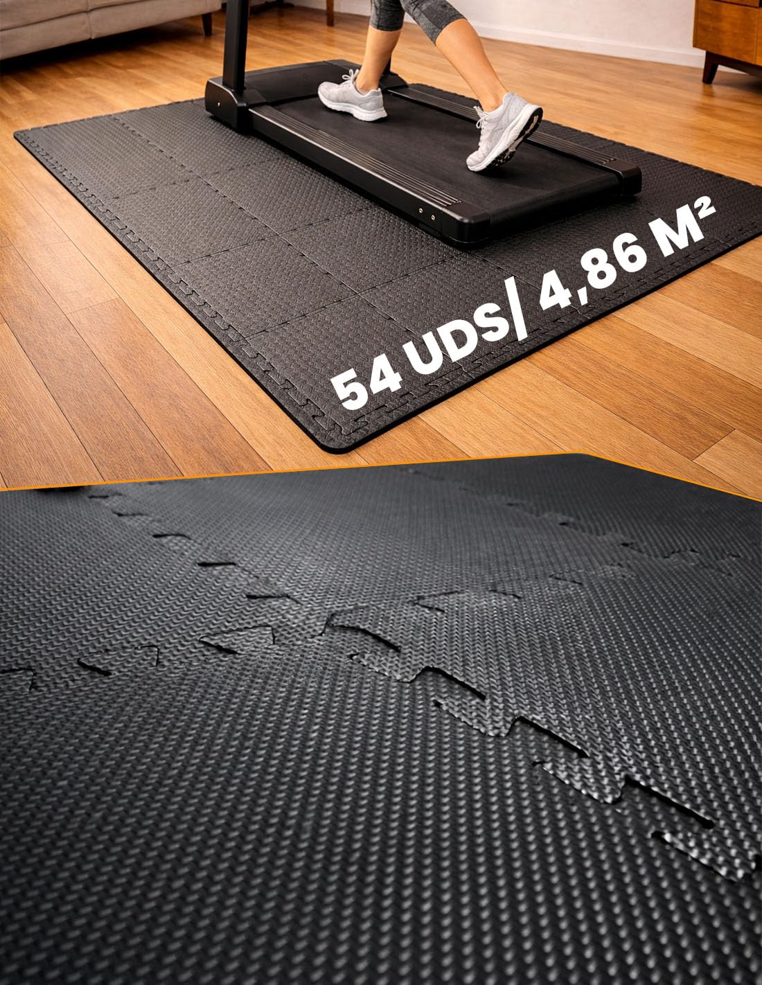 JARDIN202 - Esterilla Puzzle para Suelos de Gimnasio y Fitness | Protección de Goma Espuma, Tatami Puzzle Expandible 30x30cm (10mm) | 54 Uds | 4,86 m² (Negro) — view 6