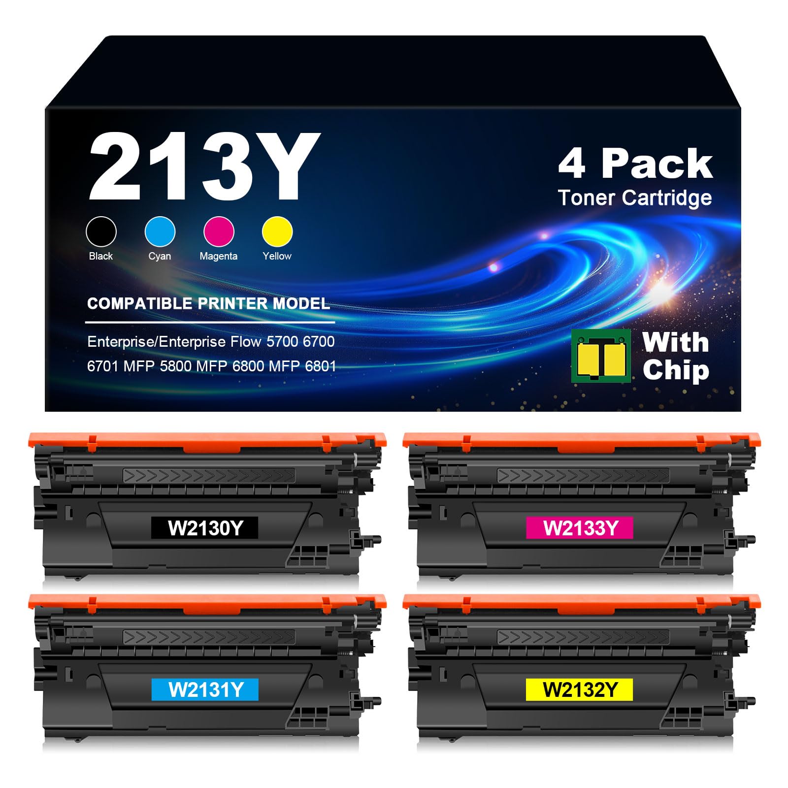 Extra High Capacity 213Y Toner Cartridge Remanufactured Replacement for 213 W2130Y W2131Y W2132Y W2133Y 213A 213X for HP Color LaserJet Enterprise