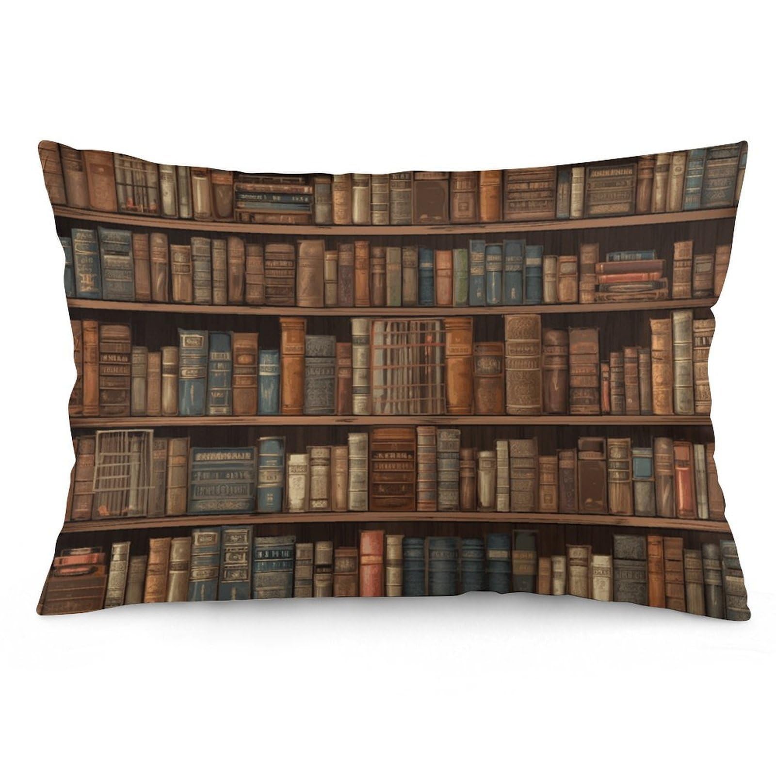 Library Bookshelf Book Throw Pillow Cover Soft Pillow Case Decorative Lumbar Pillow Cover Cozy Throw Pillowcase Polyester Rectangular Cushion Case Decor for Couch Sofa Bed