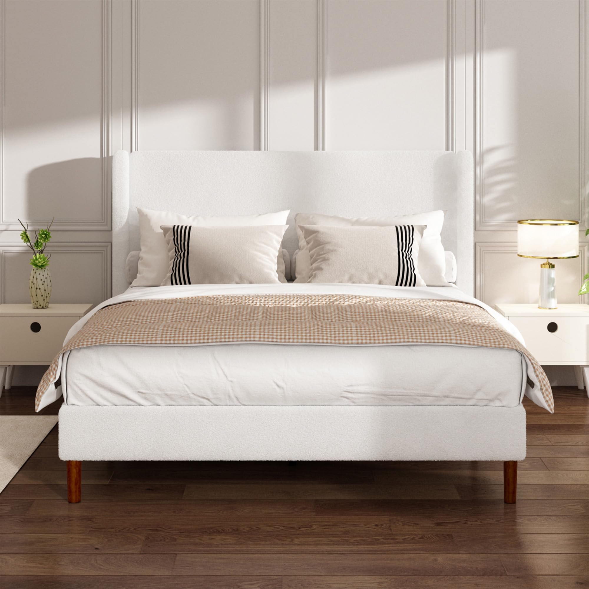 Photo 1 of Mxhtcewz Full Boucle Upholstered Bed Frame White