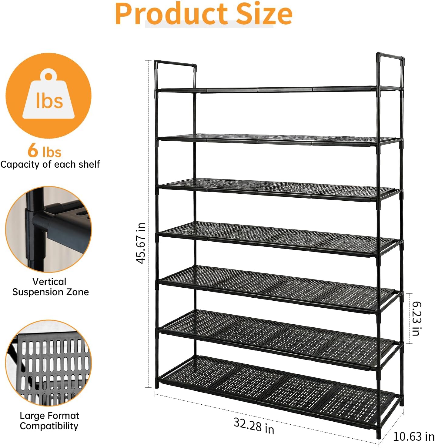 Art Drying Rack for Classroom, Large and Lightweight 7-Tier with Removable Rack, Art Canvas Storage Stand, 32.28 x 10.63 x 45.67 inches, Black
