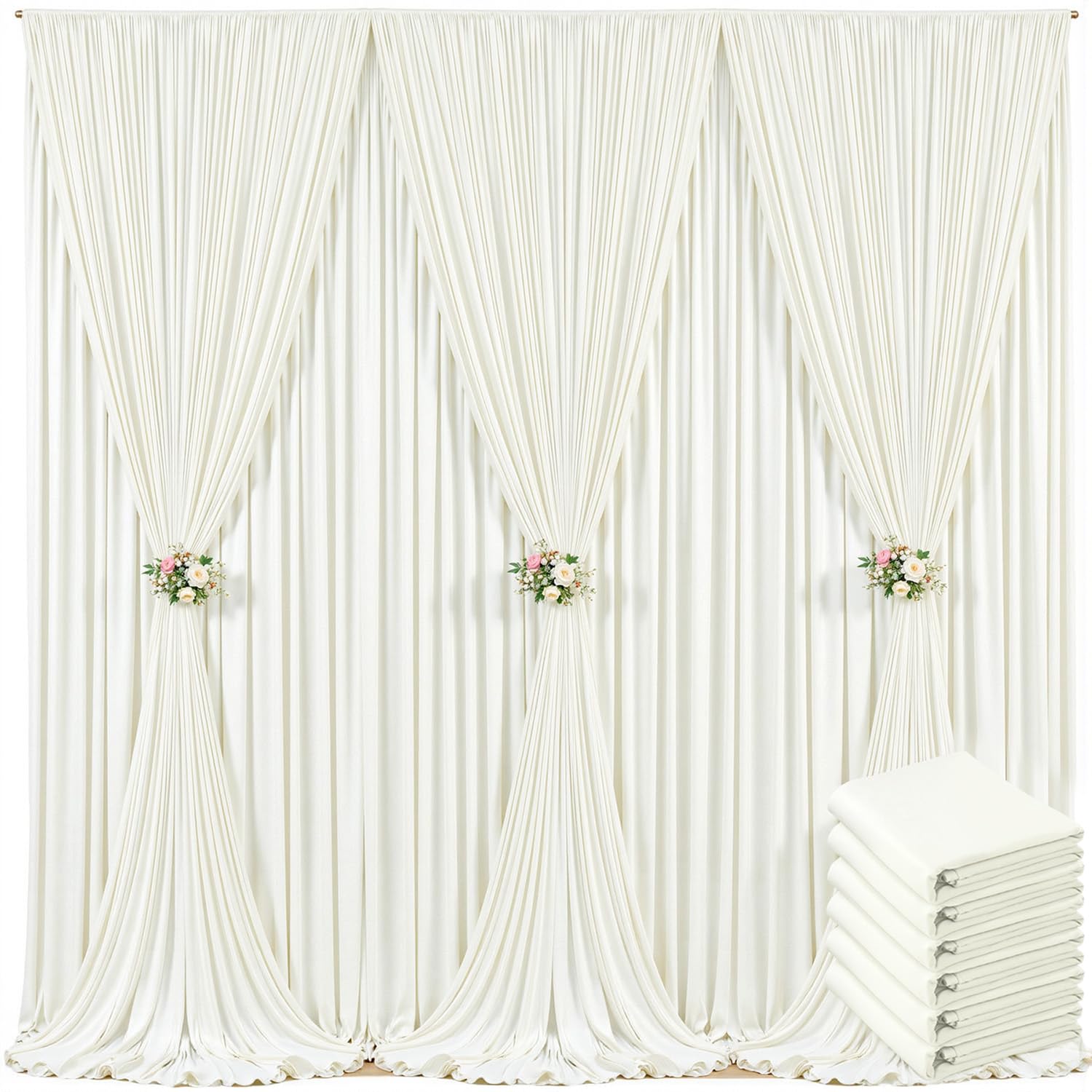 40ft x 10ft Ivory Backdrop Curtain for Wedding Ivory Wrinkle Free Backdrop Drapes Panels for Parties Baby Shower Bridal Shower Birthday Photo Photography Polyester Fabric Background Decoration — view 52
