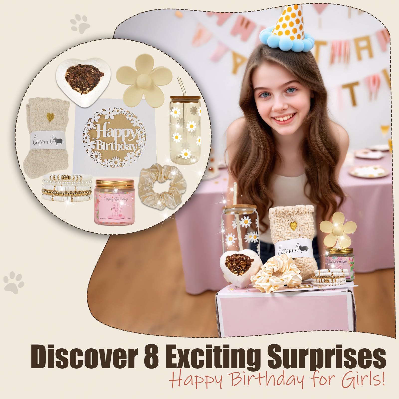 Regalo di compleanno per ragazze adolescenti, scatola di buon compleanno per ragazze, simpatiche cose preppy per ragazze, Natale, graziose tazze di vetro estetiche con margherita, set da 8 pezzi