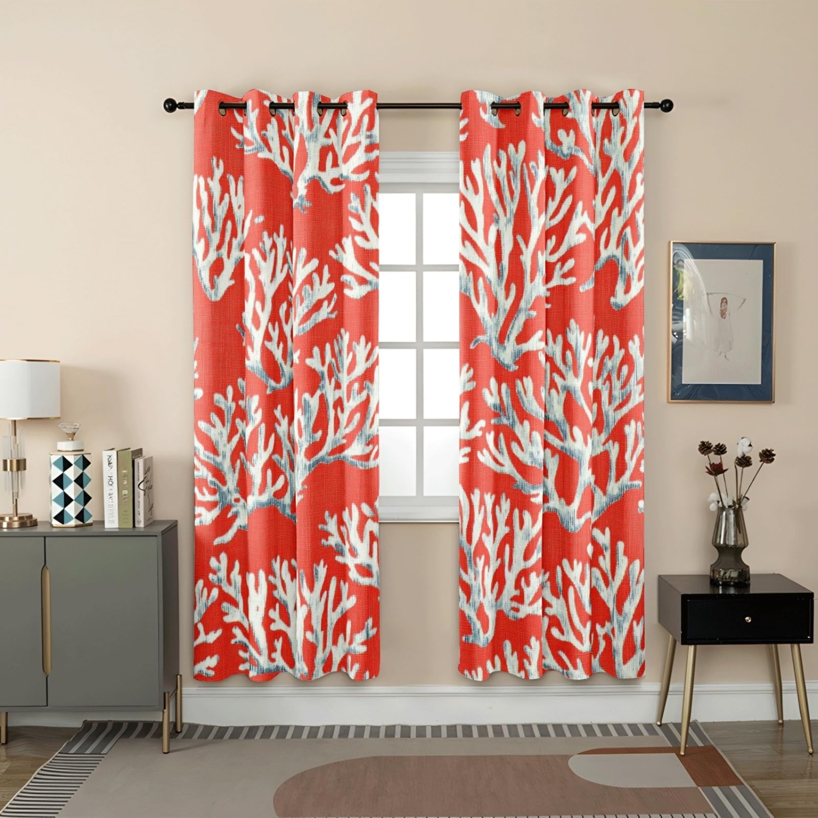 Curtain Beige Grau Rot Gardinen Blackout Curtain Polyester Vorhang mit Ösen Waschbar Vorhänge Living Room Verdunklungsvorhänge Schlafzimmer Gardienen Vorhang Blickdicht 2x140x160cm