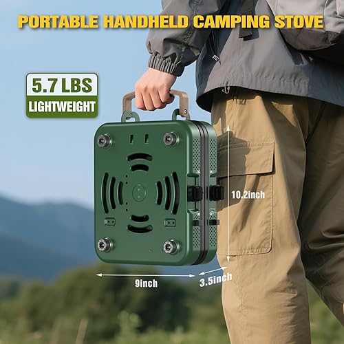 Miniatura 7 de Estufa de camping plegable de 2 quemadores con plancha (textura y suave)