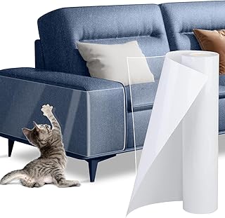 Cat Scratch Furniture Protector - Couch Protector from Cat Claws, Plastic Cover Adhesive Clear Flexible Sofa Guard, Single Side Sticky Deterrent Training Tape - Easy to Apply, 11.8 in × 196.8 in