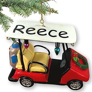 Kurt S. Adler Personalized Holiday Golf Cart Christmas Ornament-Lights and Wreath Holiday Decoration with Custom Name