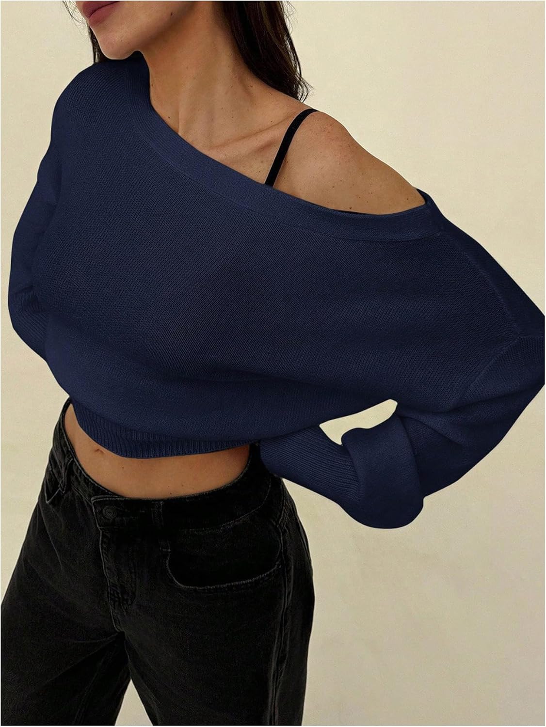 Women's Off The Shoulder Sweater Long Sleeve Knit Pullover Cinched Waist Tops Trendy Fall Outfits - Image 4