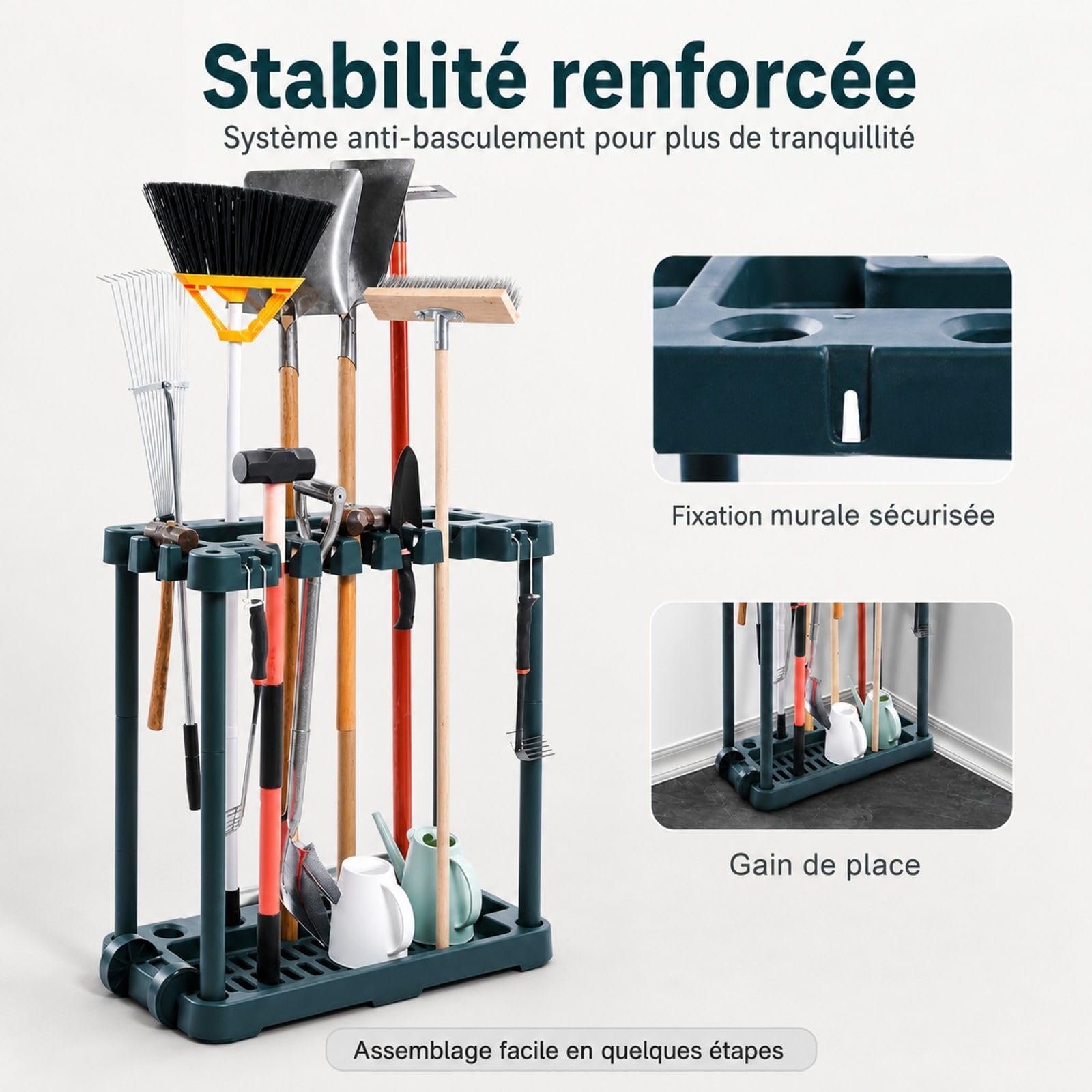 Support Range Outils de Jardin en PP, 10 emplacements, pour Garage et Jardin