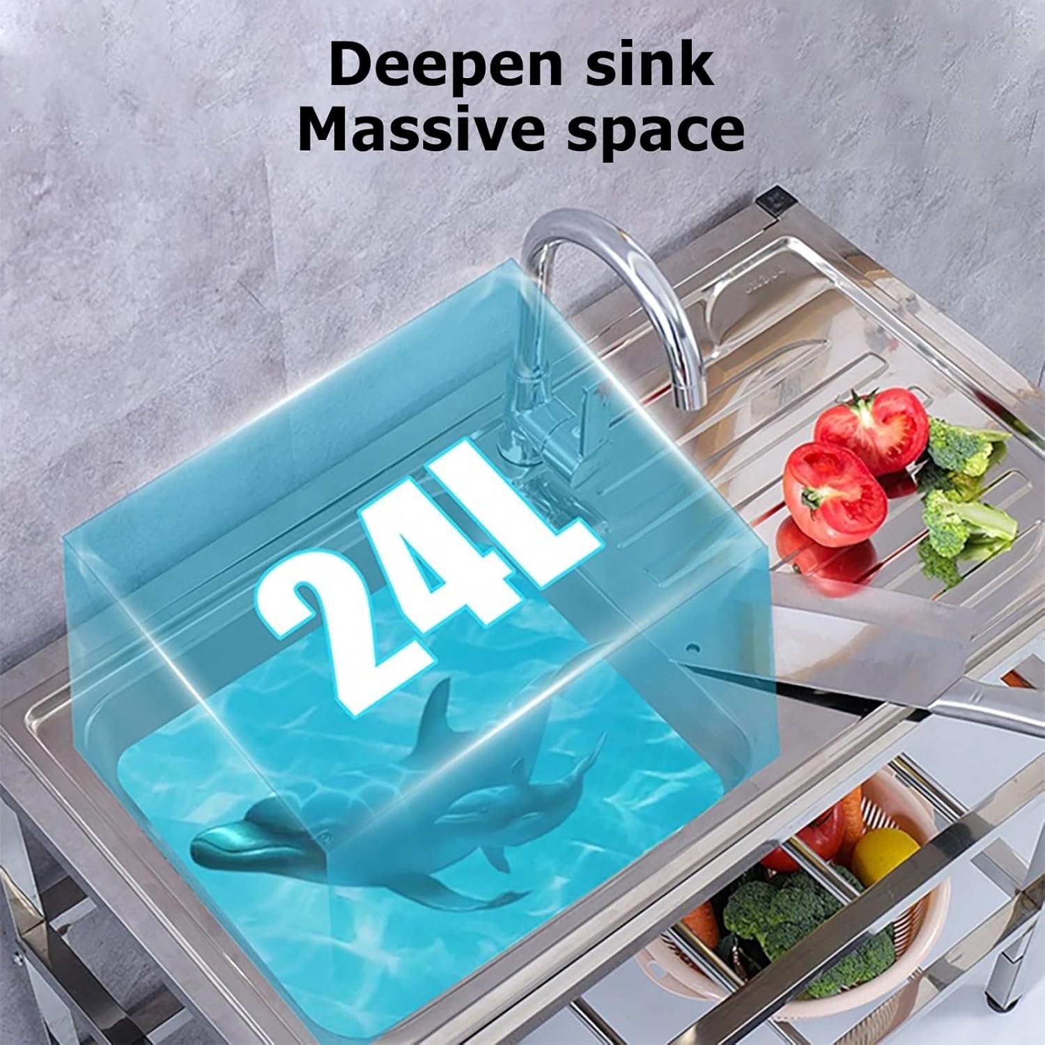 Free Standing Outdoor Sink Single Bowl Commercial Restaurant Kitchen Sink with Hot Cold Water Tap and Draining Rack Catering Sink for Room Garage Basement Outdoor and Indoor Tub (Color : ALL THINGS_7