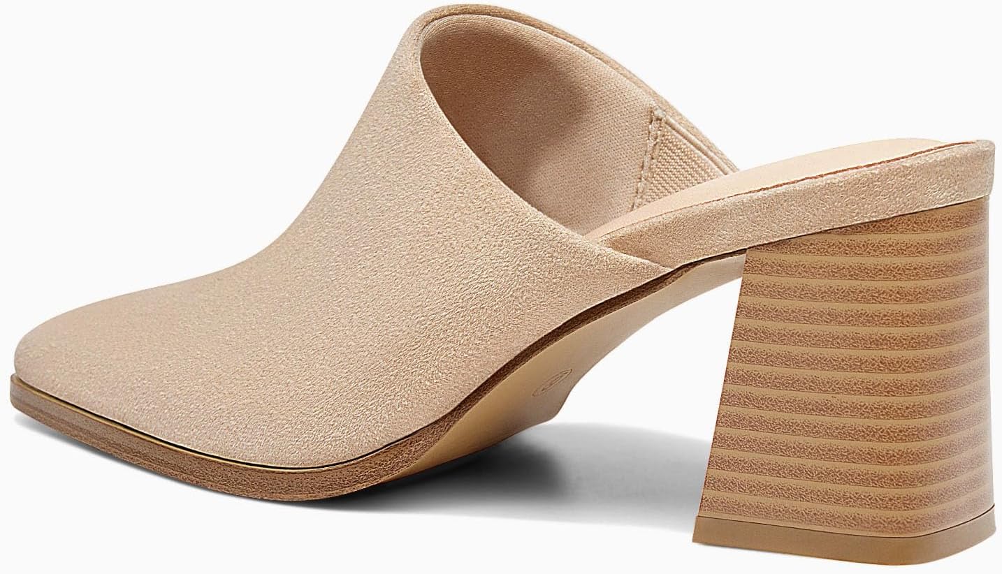 Trish Lucia Womens Chunky Stacked Heel Mules Closed Square Toe Heeled Slip on Clogs Casual Backless Loafers Shoes - Image 3