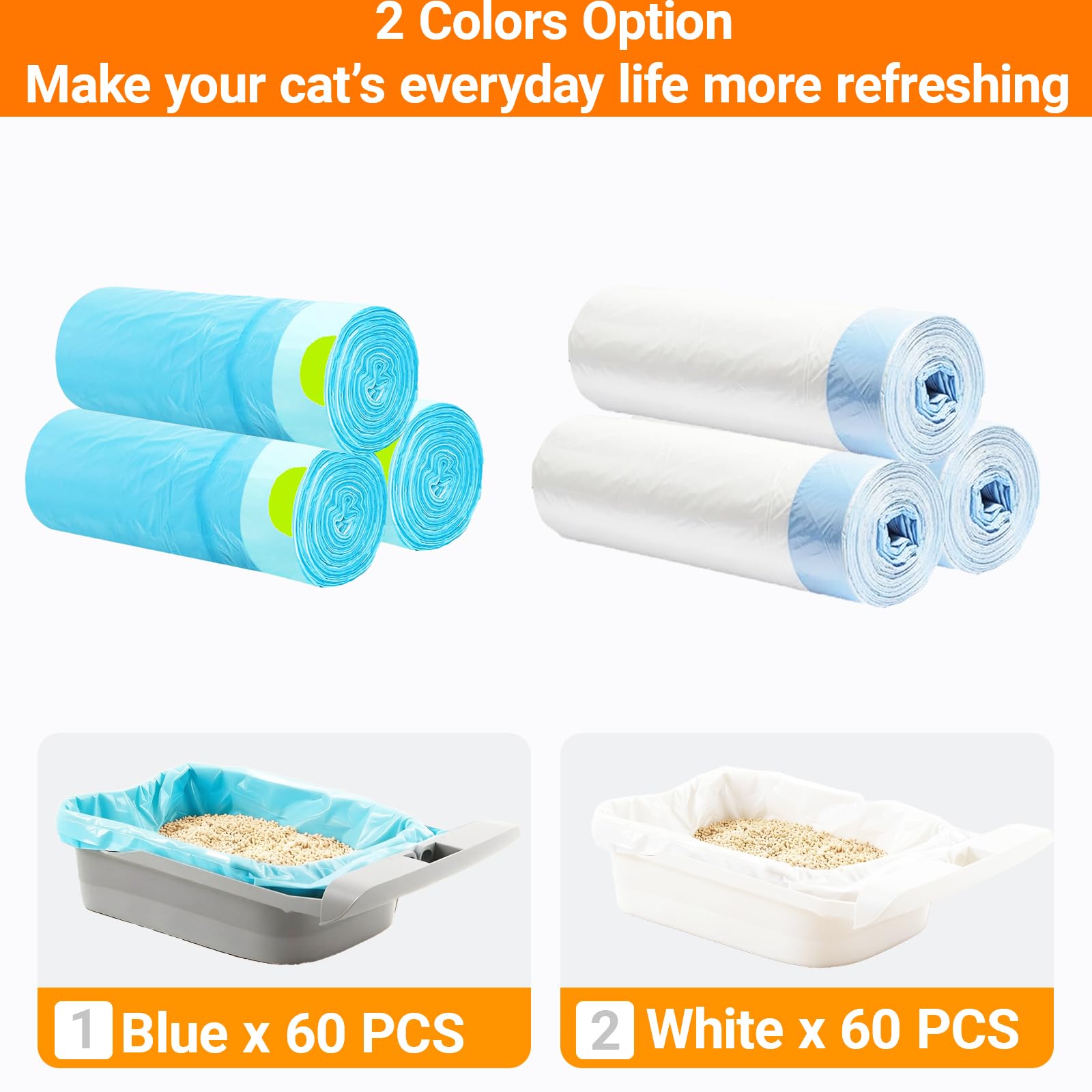 Bolsas de arena automáticas para gatos compatibles con Neakasa PetPivot y similar caja de arena abierta autolimpiante para gatos, 120 unidades, cordón resistente, a prueba de fugas, blanco y azul, 27