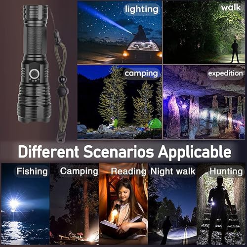 Miniatura 6 de Swanlake Super linterna LED recargable linternas de alto lúmenes 100000 lúmenes linternas tácticas, linterna impermeable con zoom, 5 modos para