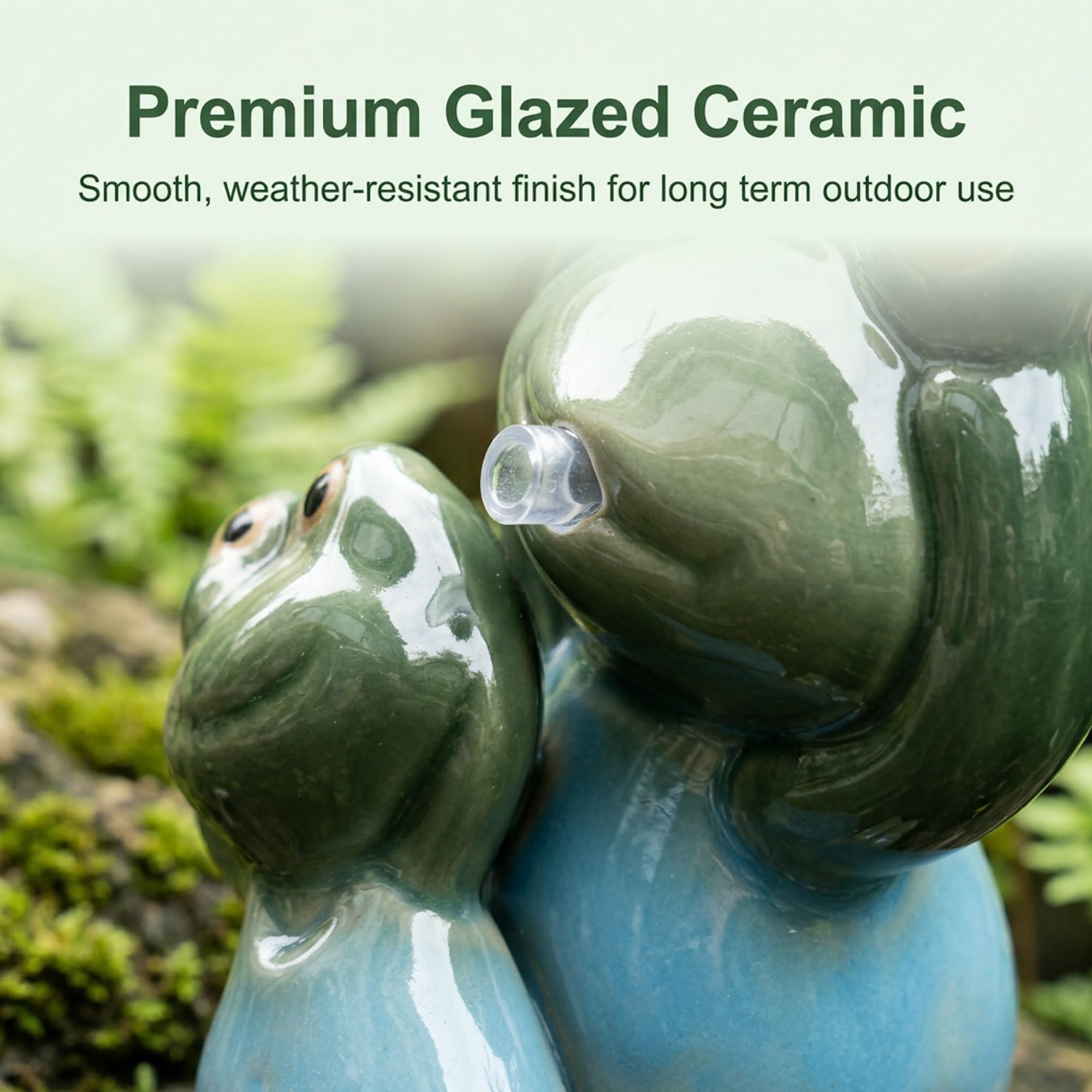 Decorazione a getto d'acqua per fontana da laghetto, rana in ceramica (6x5x10 cm), elemento acquatico ornamentale per piccoli laghetti con carpe koi, patii e balconi