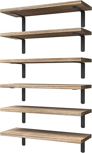 WOPITUES Wood Floating Shelves Set of 6, Shelves for Wall