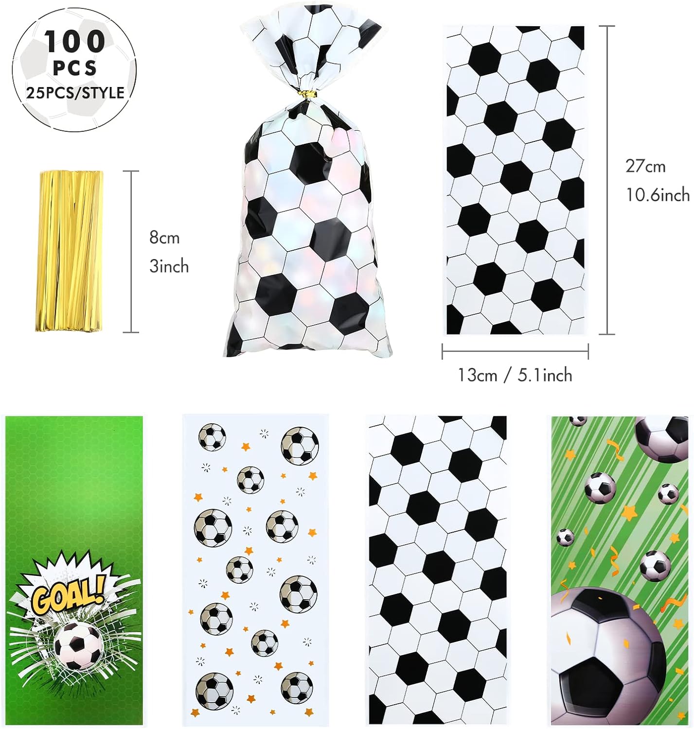 KESOTE 100 Pack Football Party Bags with Twist Ties - Image 3
