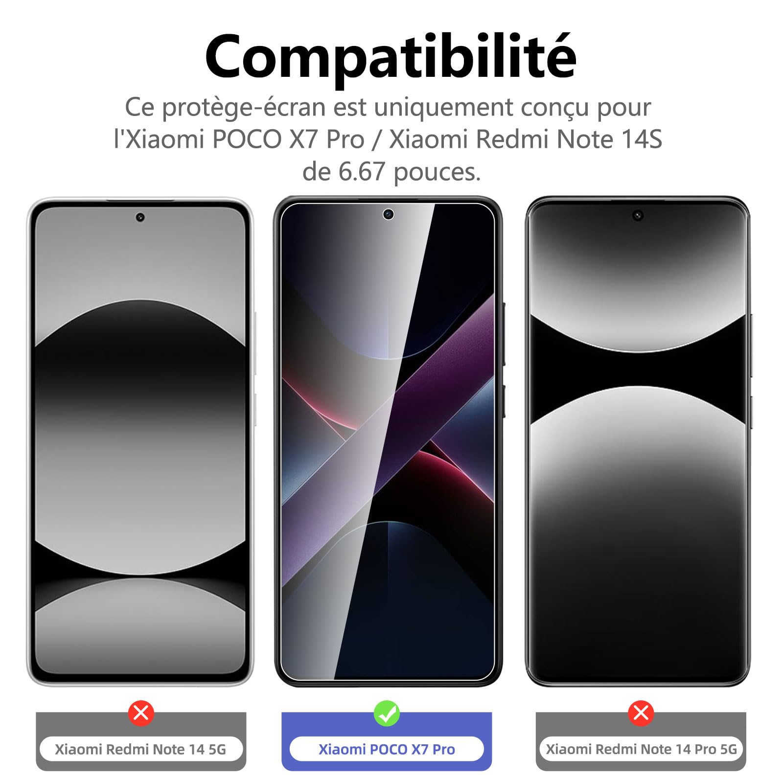 NEW'C Lot de 3, Verre Trempé pour Xiaomi POCO X7 Pro, Xiaomi Redmi Note 14S Film en Protection écran efficace contre les Rayures - sans Bulles - Ultra Résistant - Dureté 9H Glass