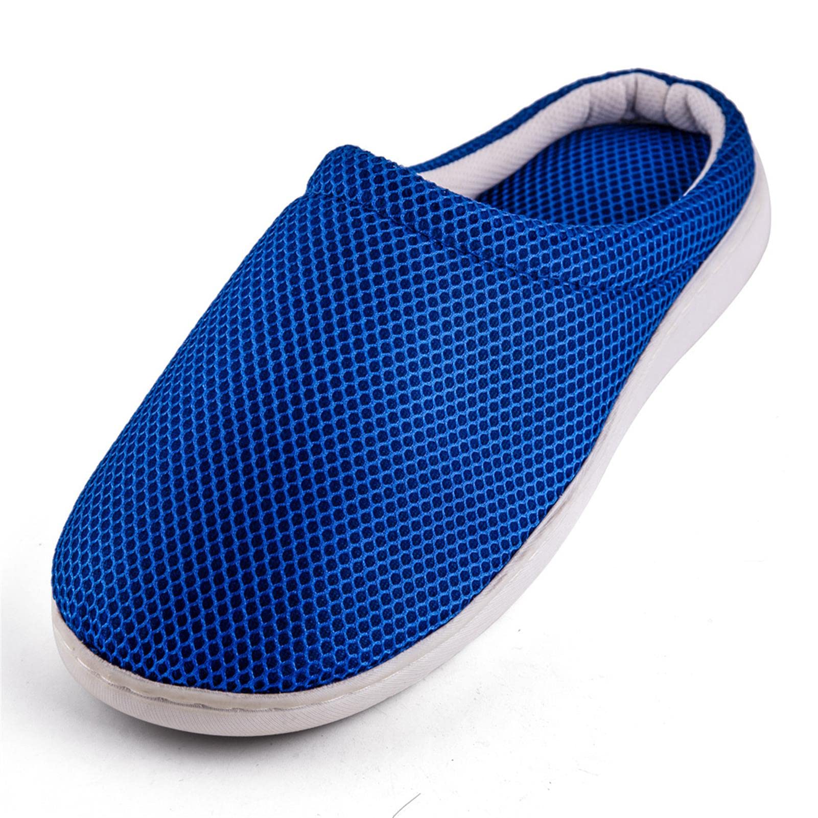 Zapatillas de casa de gel de bambú de malla 3D para mujer, zapatos planos de espuma viscoelástica para interior de mujer (Blue m)
