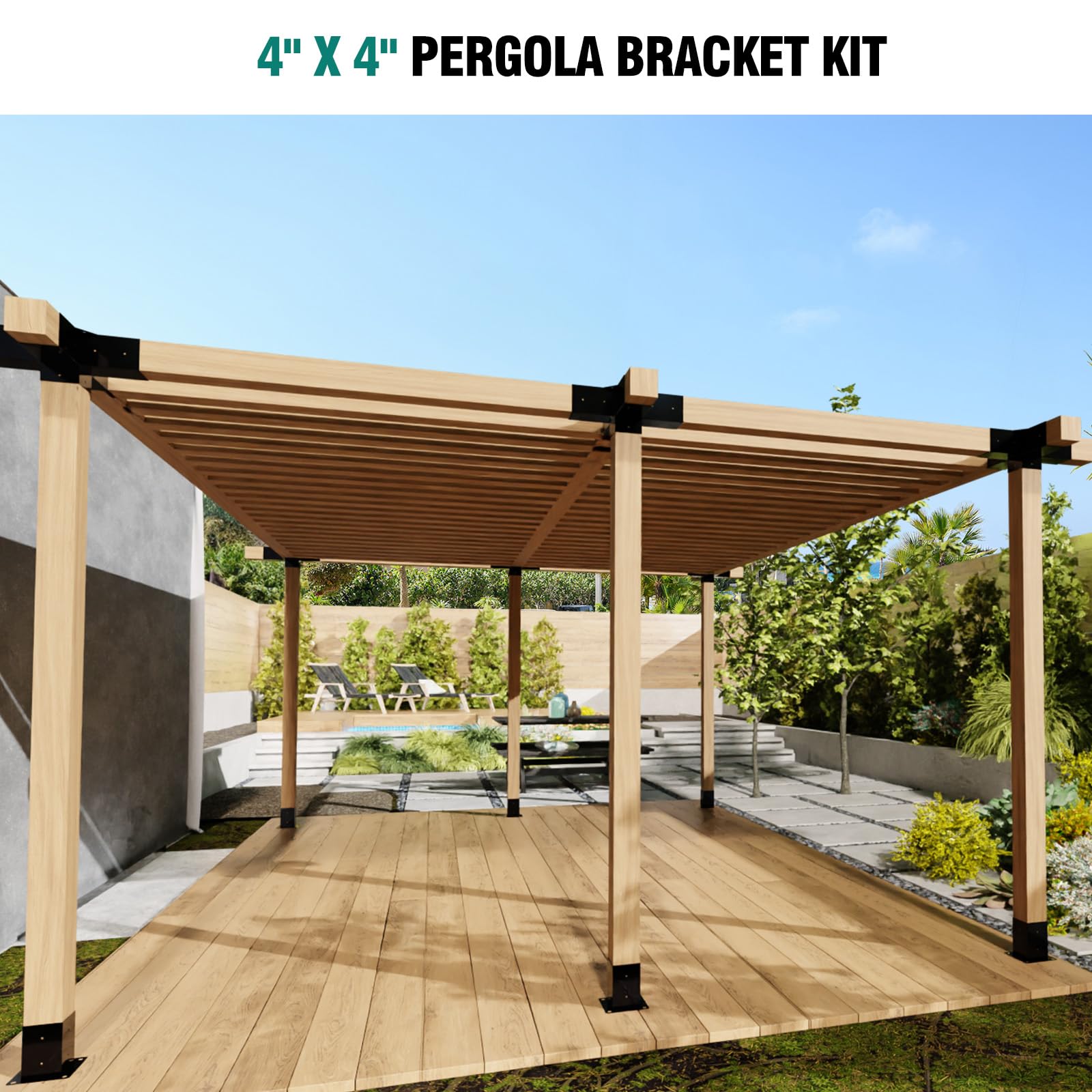 Snapklik.com : Kinchoix Pergola Kit - 5-Way Brackets For 4x4 Wooden Beams