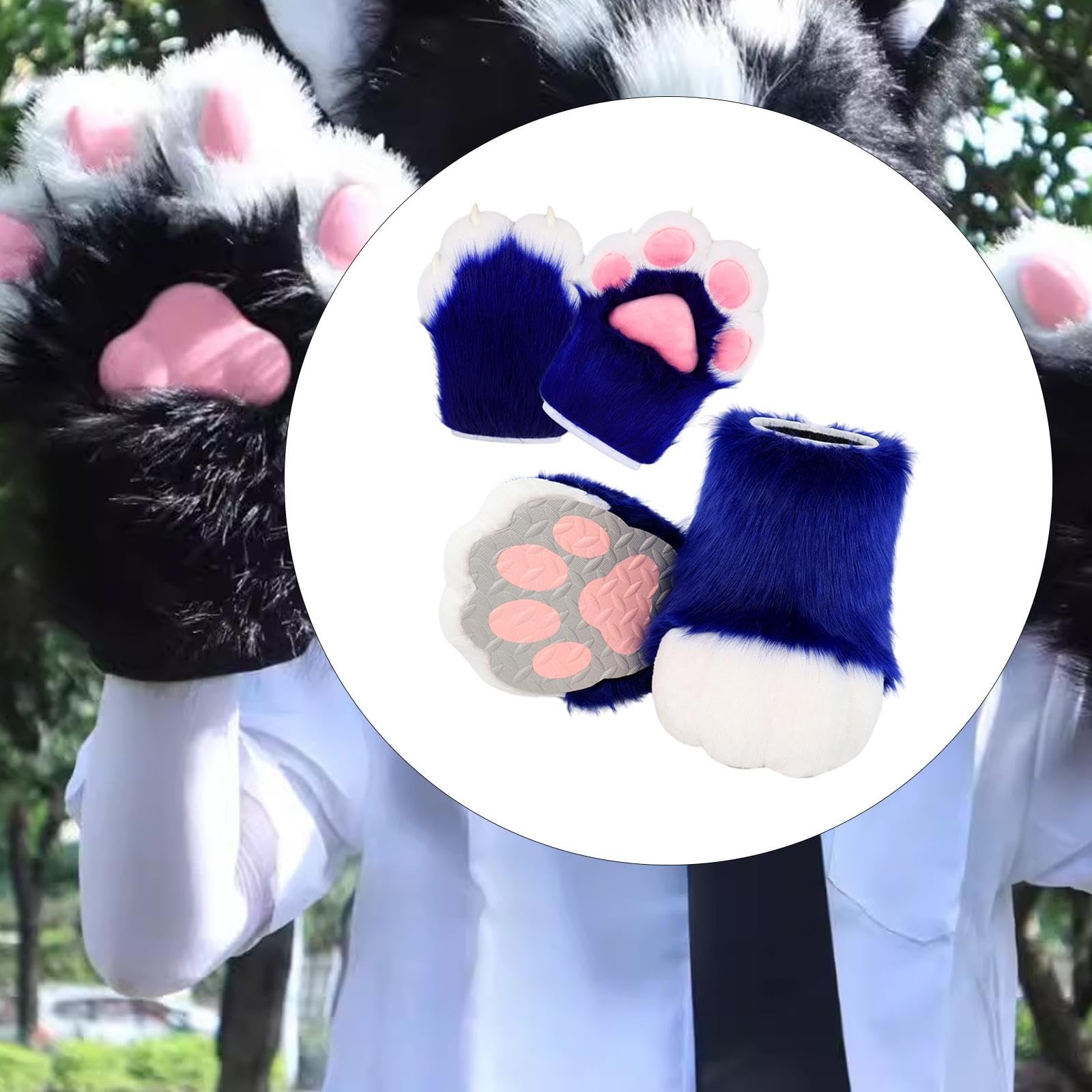 UGPLM Cosplay Animal Paws Fursuit for Women Gloves for Holiday Role Playing Masquerade: Dark Blue