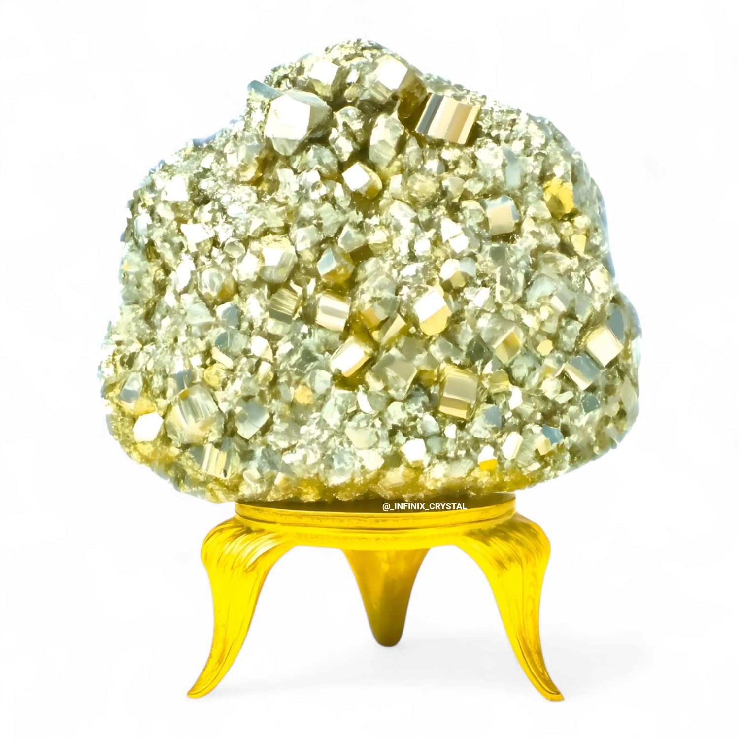 Raw Pyrite Stone Original | 200-300 gm Certified Natural Brassy Golden Pyrite Cluster (AAA Grade Quality) with Certificate & Metallic Stand | Pyrite Crystal for Reiki, Healing, Vastu, Home and Office Decor