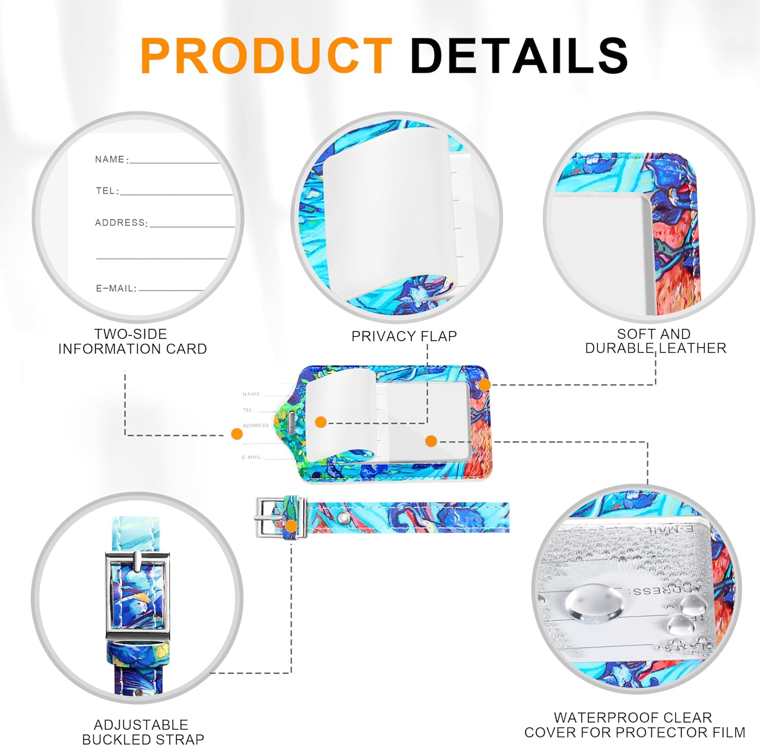 4 Pack Luggage Tag for Suitcases TSA Approved, Leather Suitcase Tags Identifiers, Cute Bag Name Travel Tags ID Labels for Women Men Cruise Airport Luggage Travel Essentials by Sodsay - Image 4