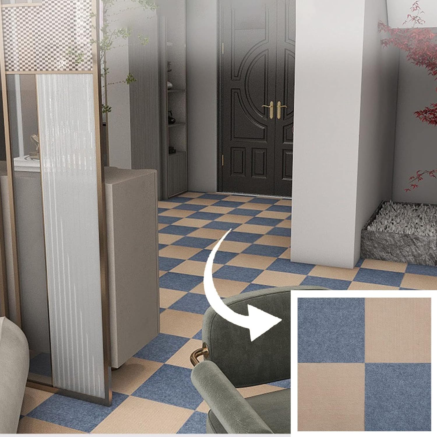 Dalles de Moquette Auto-adhésives de 12 Pouces, Dalles de Moquette Auto-adhésives Amovibles, Tapis de Sol antidérapants, à décoller et à Coller, lavables en Machine(Beige+Grey)