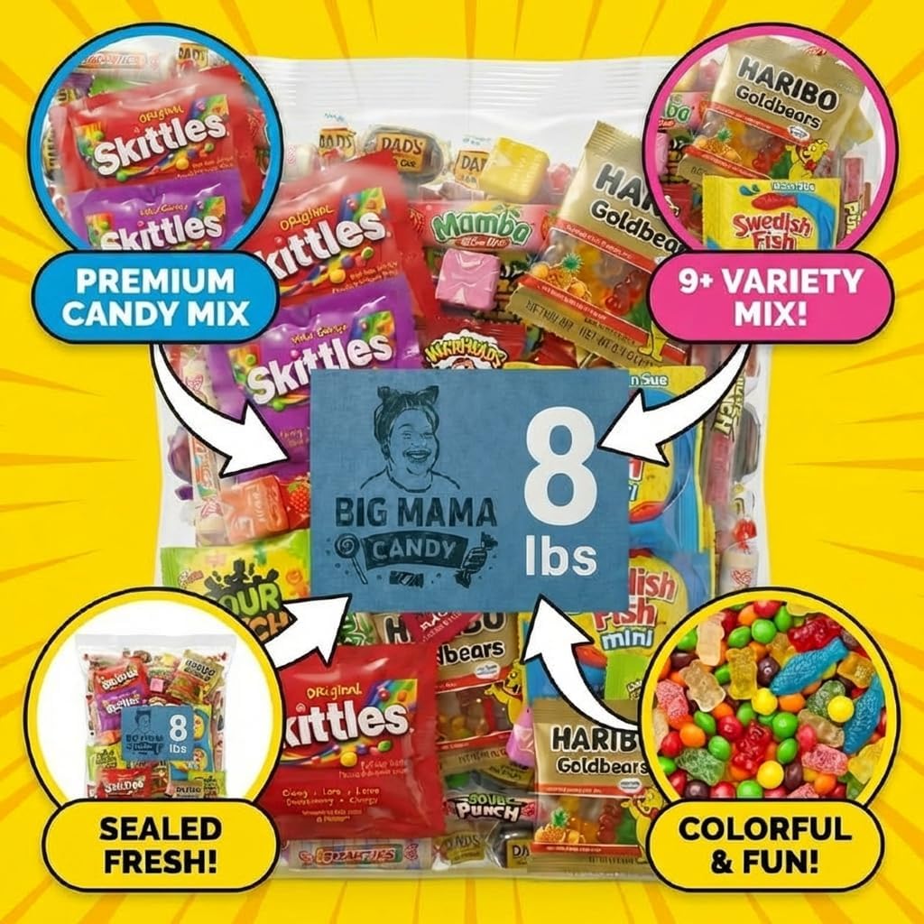 Candy Variety Pack - 8 LB Bulk Assortment - Individually Wrapped Party Candy Pinata, Goodie Bags
