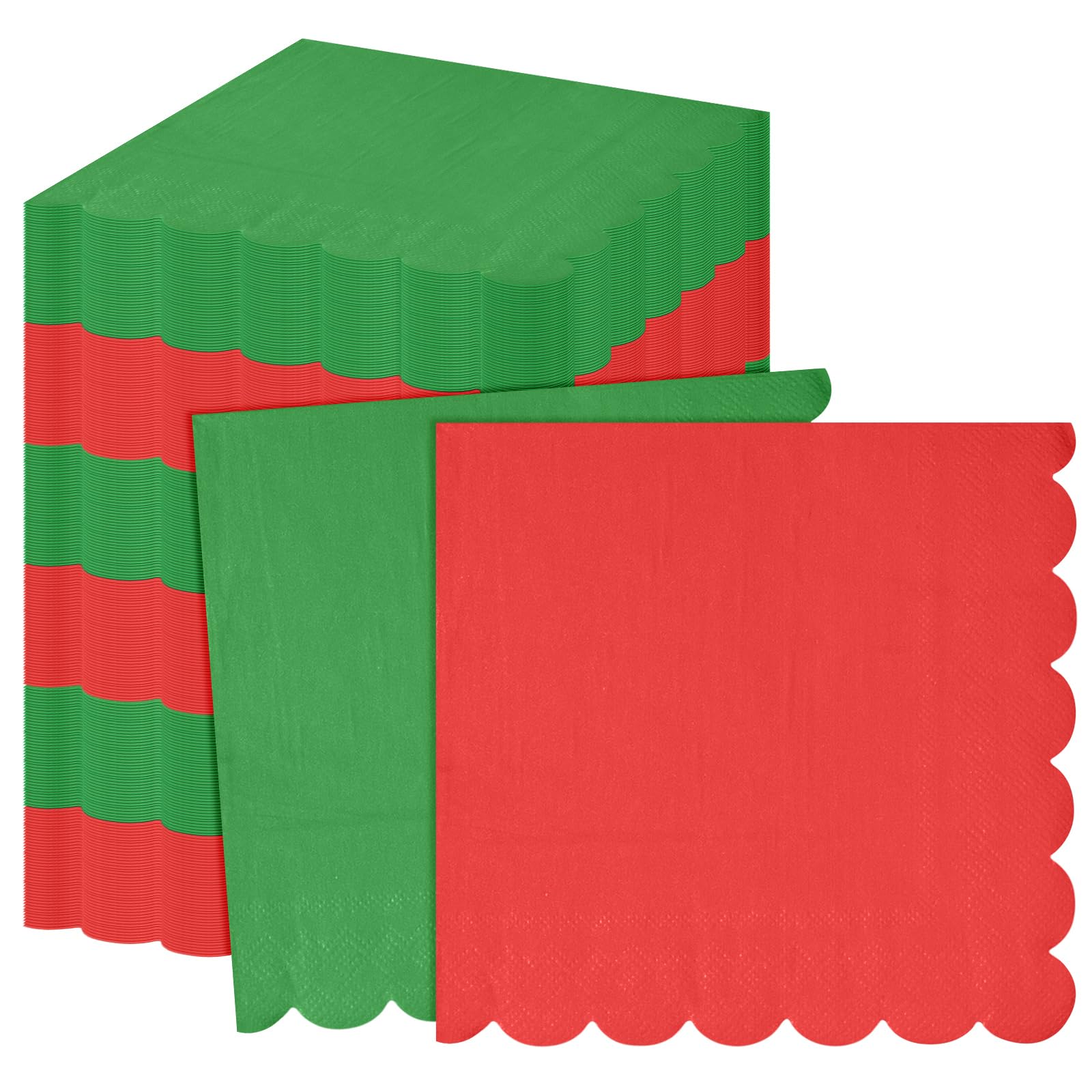 Epakh 200 tovaglioli di carta natalizi rossi e verdi, smerlati, 16,5 x 16,5 cm, fazzoletti di carta usa e getta per cene festive, feste di Natale, matrimoni, compleanni, decorazioni per la tavola
