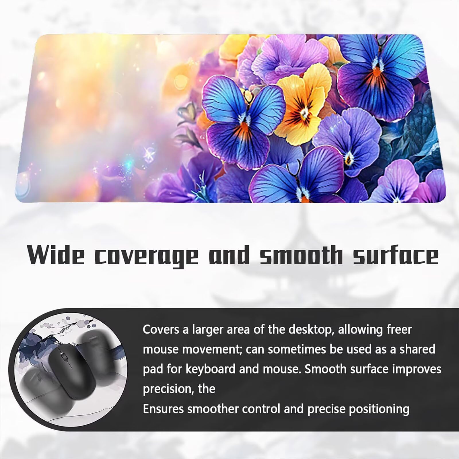 Alfombrilla Ratón Gaming XXL, 80x160cmx3mm, Impermeabile Mousepad, Base Antideslizante de Caucho, Mouse Pad Ordenador, Bordes Cosidos, Escritorio Pad, Oficina Regalos Hombre, Flores Moradas D7YY-1413
