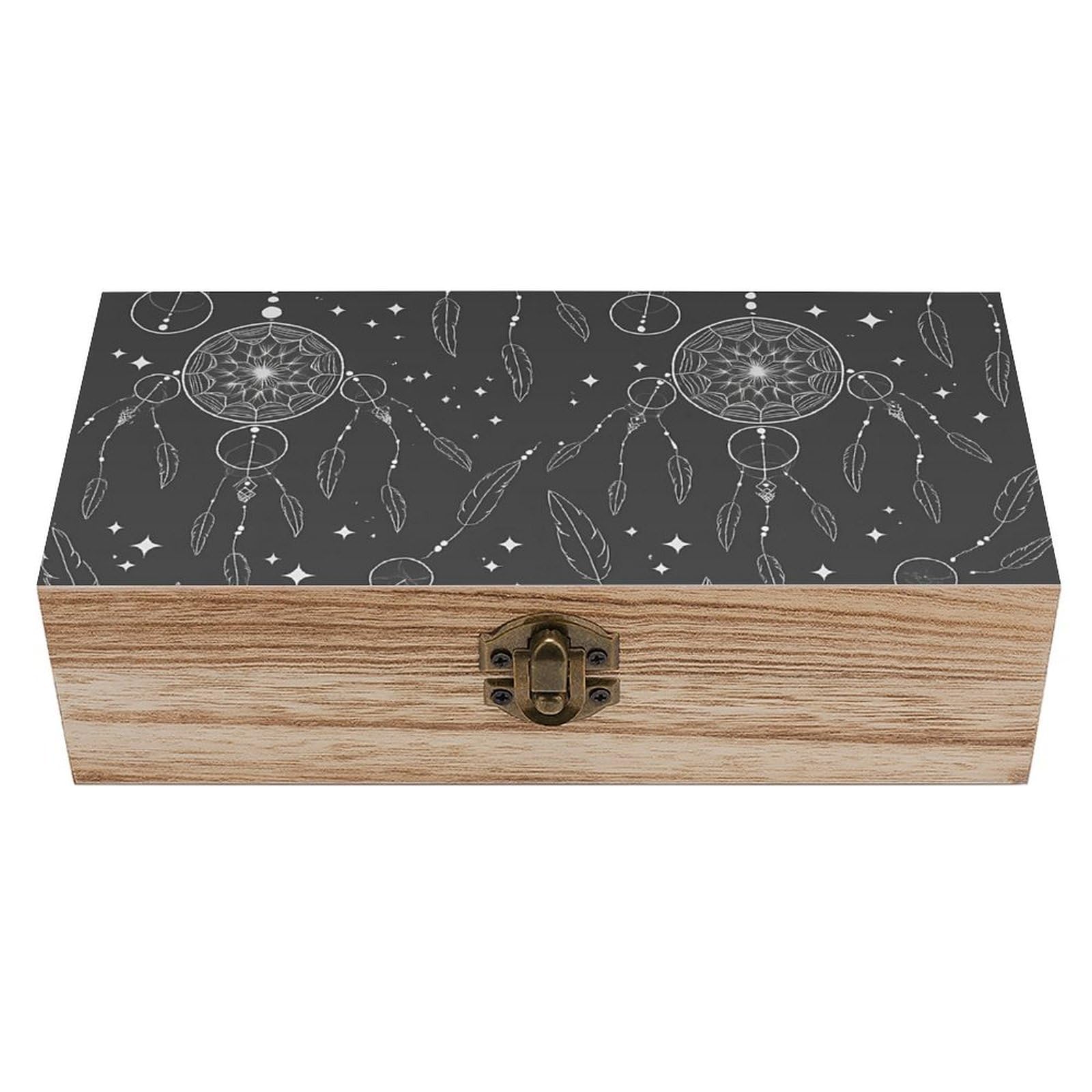 HLBSDM Mystical Black White Dream Catcher Retro Wooden Storage Box Jewelry Art Gift Boxs Decorative Keepsake Boxes