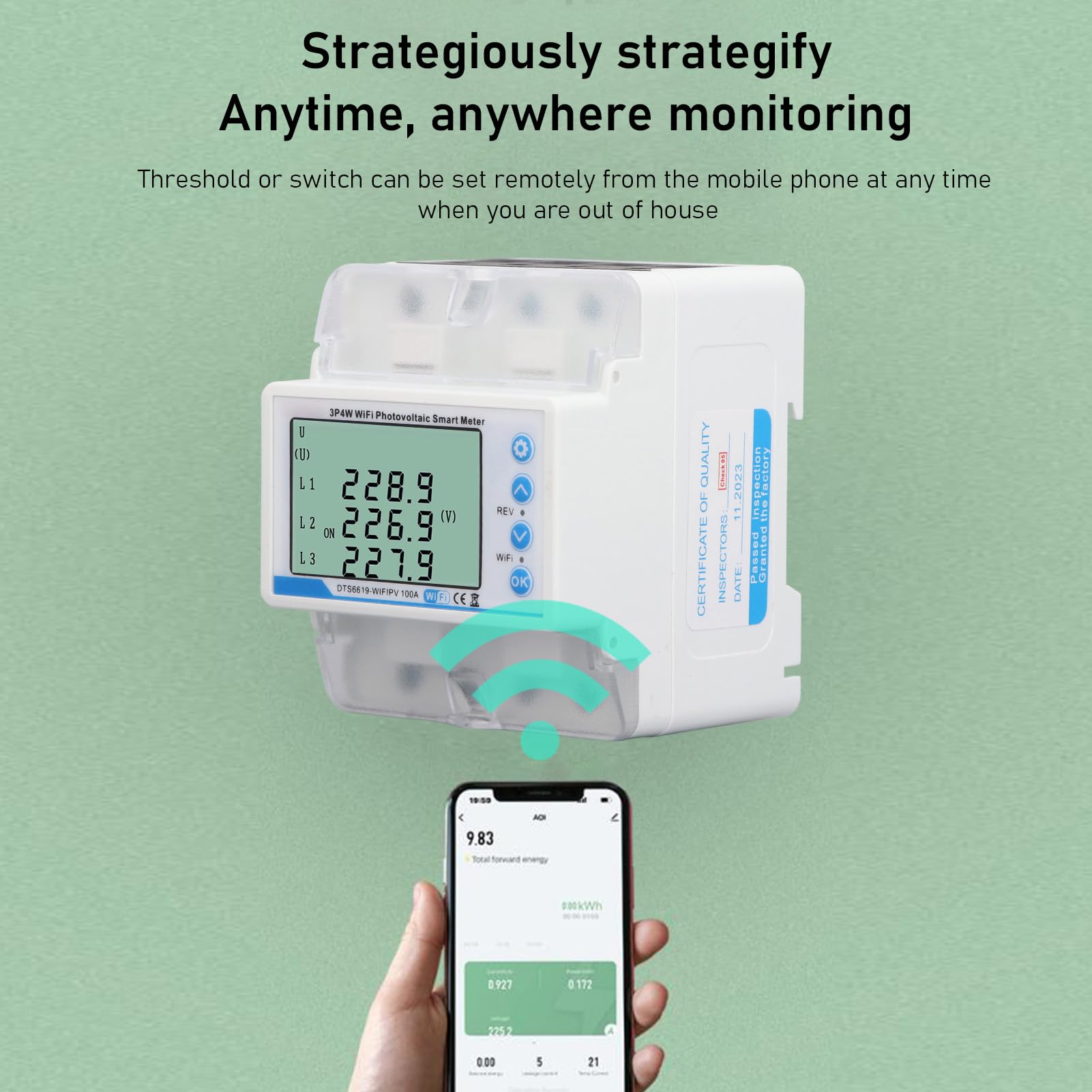 3-fazowy Inteligentny Licznik Energii WiFi na szynę Din, Domowy Monitor Zużycia Energii 60–300 V, 100 A, Wyłącznik Czasowy z aplikacją Tuya, Zabezpieczenie Napięciowo-prądowe
