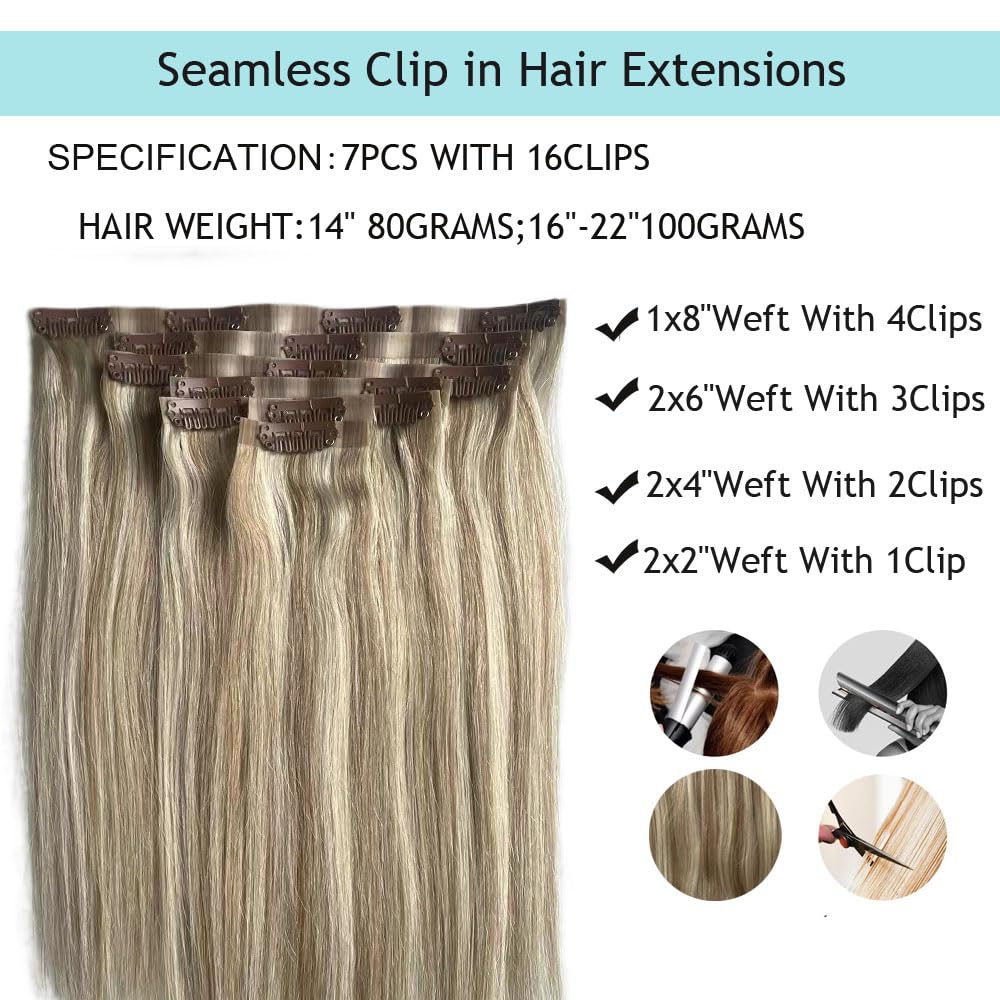 Clip in Extensions Human Hair 7pcs/70g Natural Chocolate Brown to Caramel Blonde Real Remy Hair Extensions Silky Straight Extensions for Black Women… (Seamless Clip-#18P60A, 22Inch)