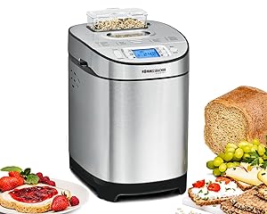 ROMMELSBACHER Panificadora BA 550 – 13 programas, compartimento automático de ingredientes, 2 tamaños de pan (700 g/900 g), grado de tostado ajustable en 3 niveles, también para pan sin gluten, acero