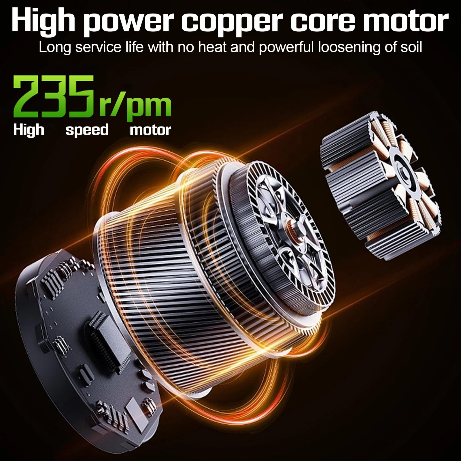 Motoazada Bateria,21V Motoazada Eléctrica (sin batería),Ancho de Corte 10cm,Profundidad 10cm,550W 235rpm Jardín Fresa con Doble Interruptor de Seguridad,para Granjas,Parques,Jardines,Huertos