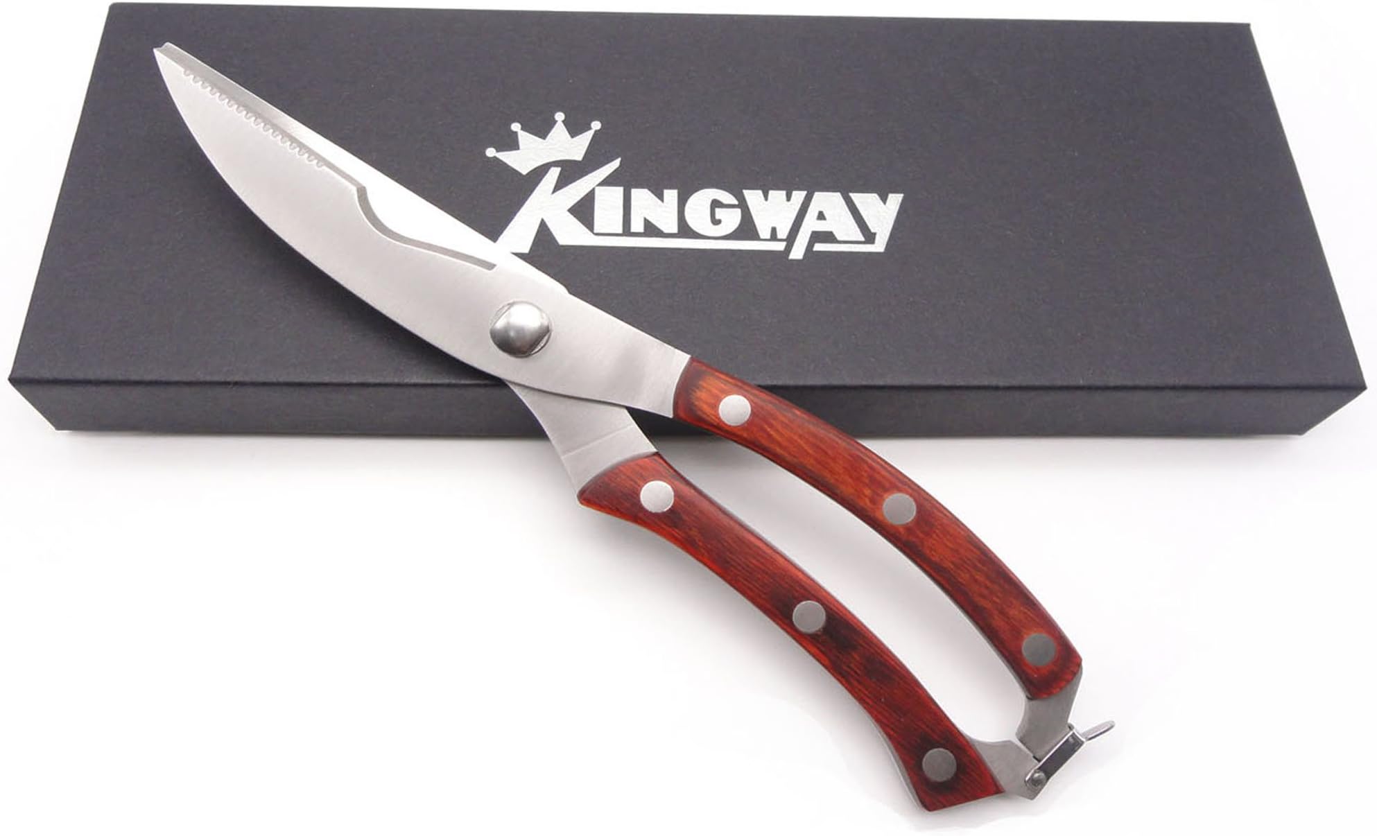 Kingway Best Large Heavy Duty Poultry Shears Chef and Cook Approved, Paka Wood Handle Kitchen Shears for Poultry and bone, Cutting Chicken,Barbeque, Even Metal Cutting,with High Grade Gift Box