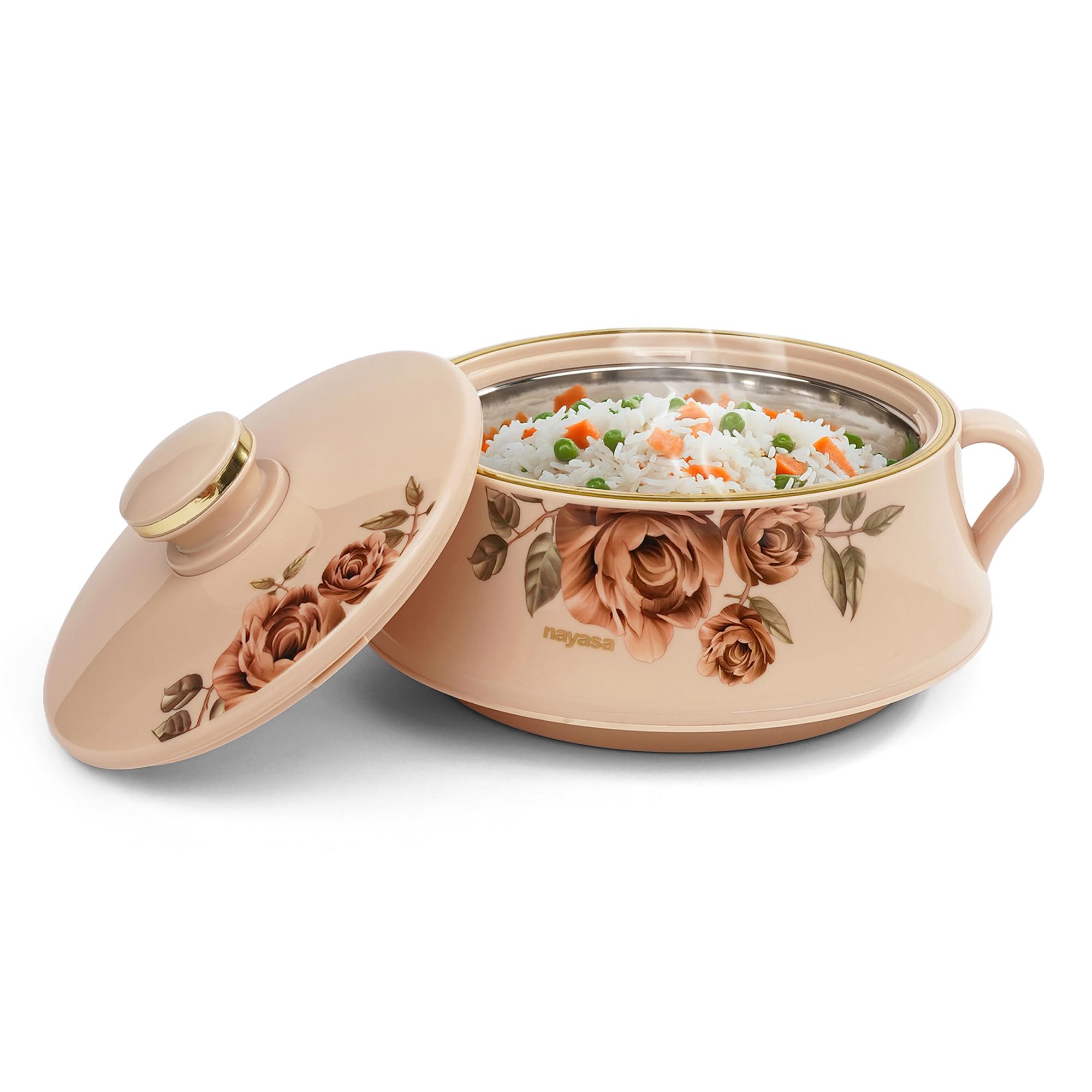 - Lorenzo Insulated Inner Stainless Steel Casserole- 1500 ML | Serving Bowl with Lid | Hot Pot for Kitchen | Roti Box | Beige