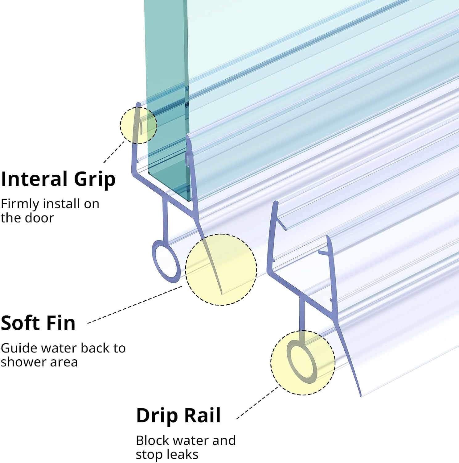 2 PCS 39" Shower Door Bottom Seal, 3/8" Shower Door Sweep for 3/8 Inch Glass,Frameless Glass Door Seal Strip to Seal 11mm Gap,Stop Shower Leaks and Create a Water Barrier
