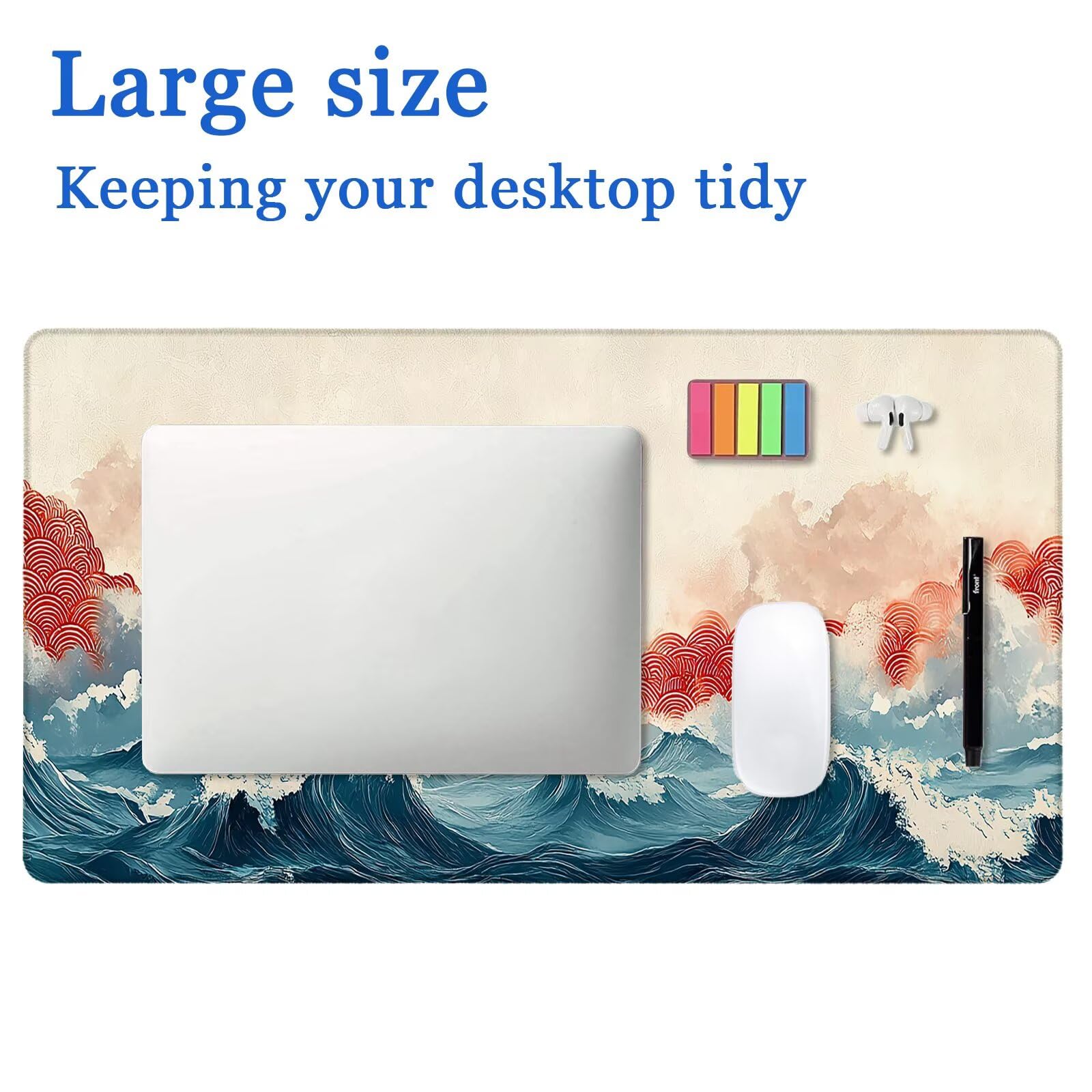 Podkładka pod mysz do gier, japońska podkładka pod mysz XXL 1200 x 600 mm, podkładka pod mysz na biurko ze szwami na krawędziach, podkładka pod mysz wodoodporna antypoślizgowa krajobrazowa do