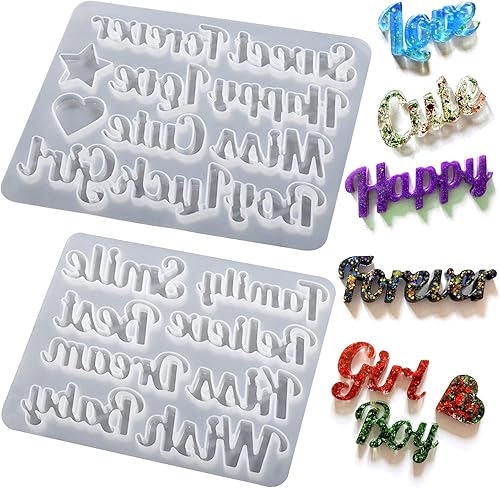 ZQYSIING - Paquete de 2 moldes de silicona de resina del alfabeto, moldes de silicona con letras de bendición para llavero, joyería, collar, aretes,