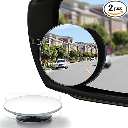 LivTee Blind Spot Mirror, 2" Round HD Glass Frameless Convex Rear View Mirrors Exterior Accessories with Wide Angle Adjustable Stick for Car SUV and Trucks, Pack of 2